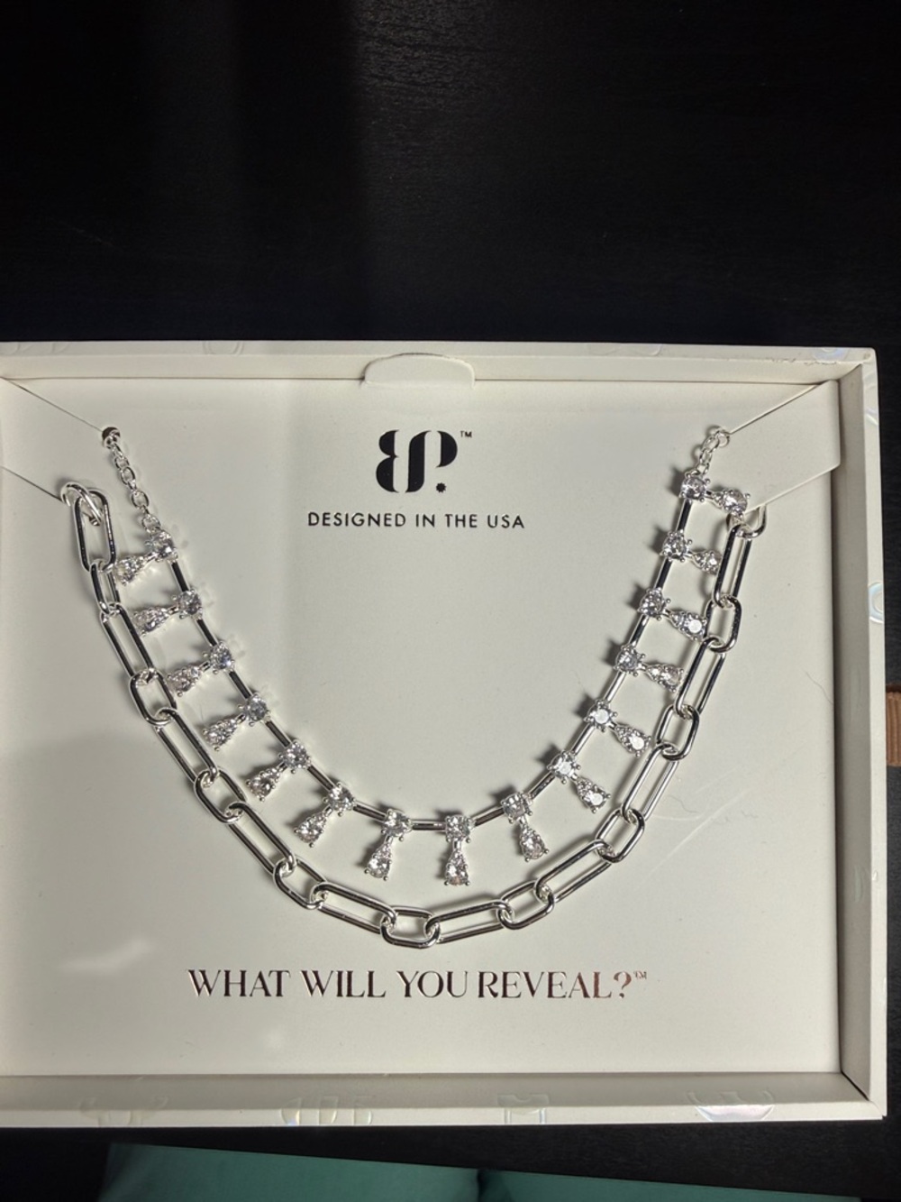 EP Silver Double-Layer Link Necklace with Sparkling CZ Drops